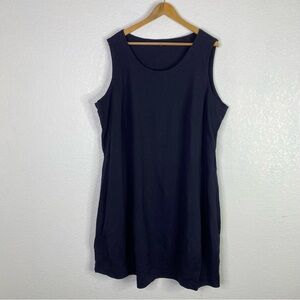 Eileen Fisher Navy Blue Linen Blend Stretch Shift Dress